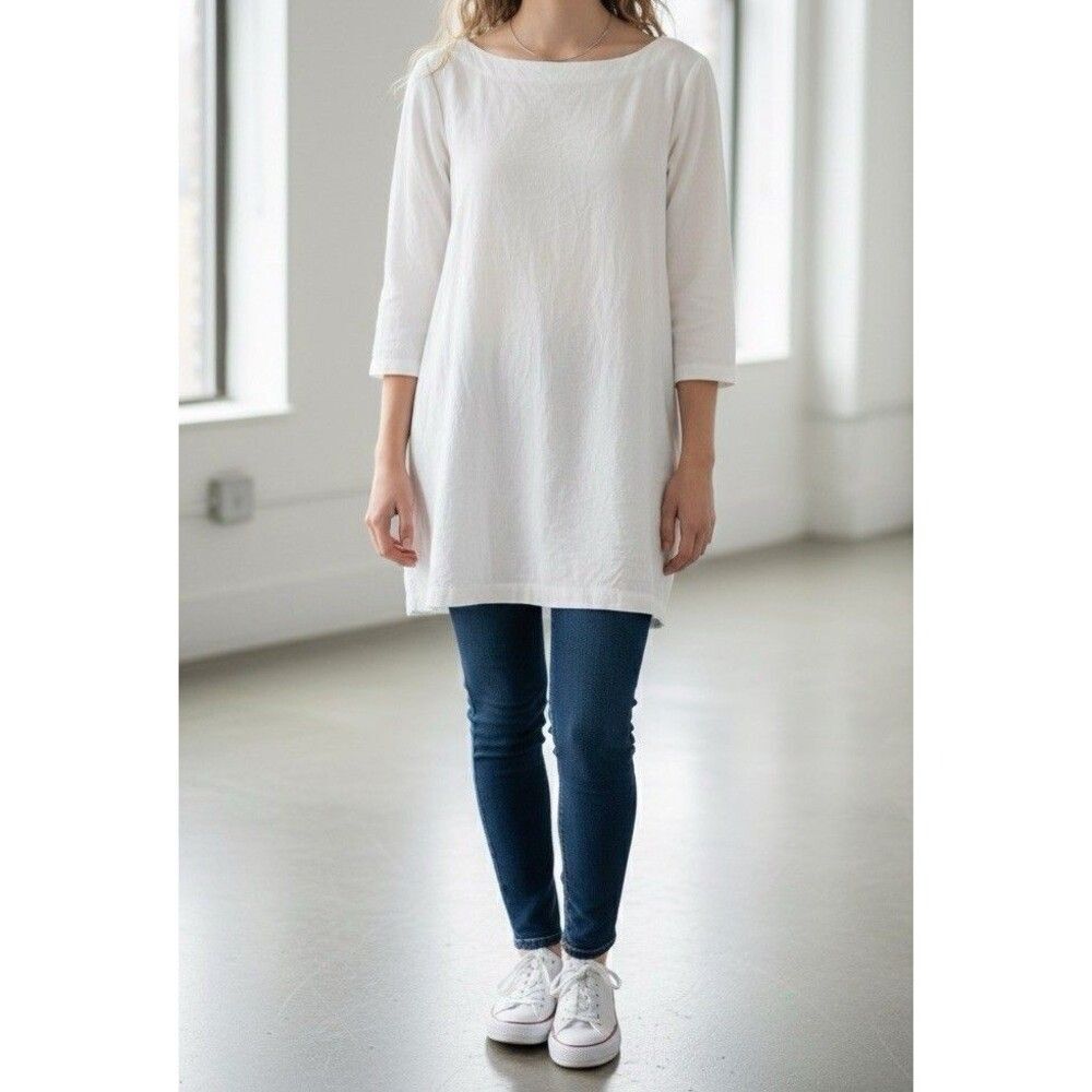 CP SHADES White Corduroy Boat Neck Tunic Dress/Top - Size Small - Made in USA